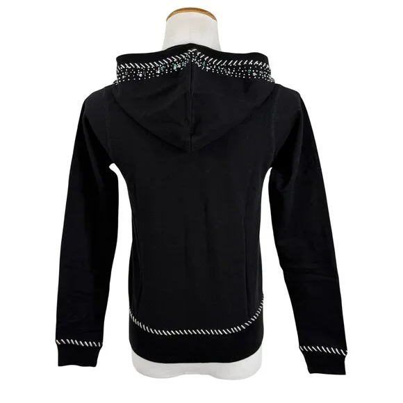 Vtg 90s Black Embroidered Sequin Beaded Zip Up Hoodie | Y2K Skater Grunge Retro - Picture 7 of 16